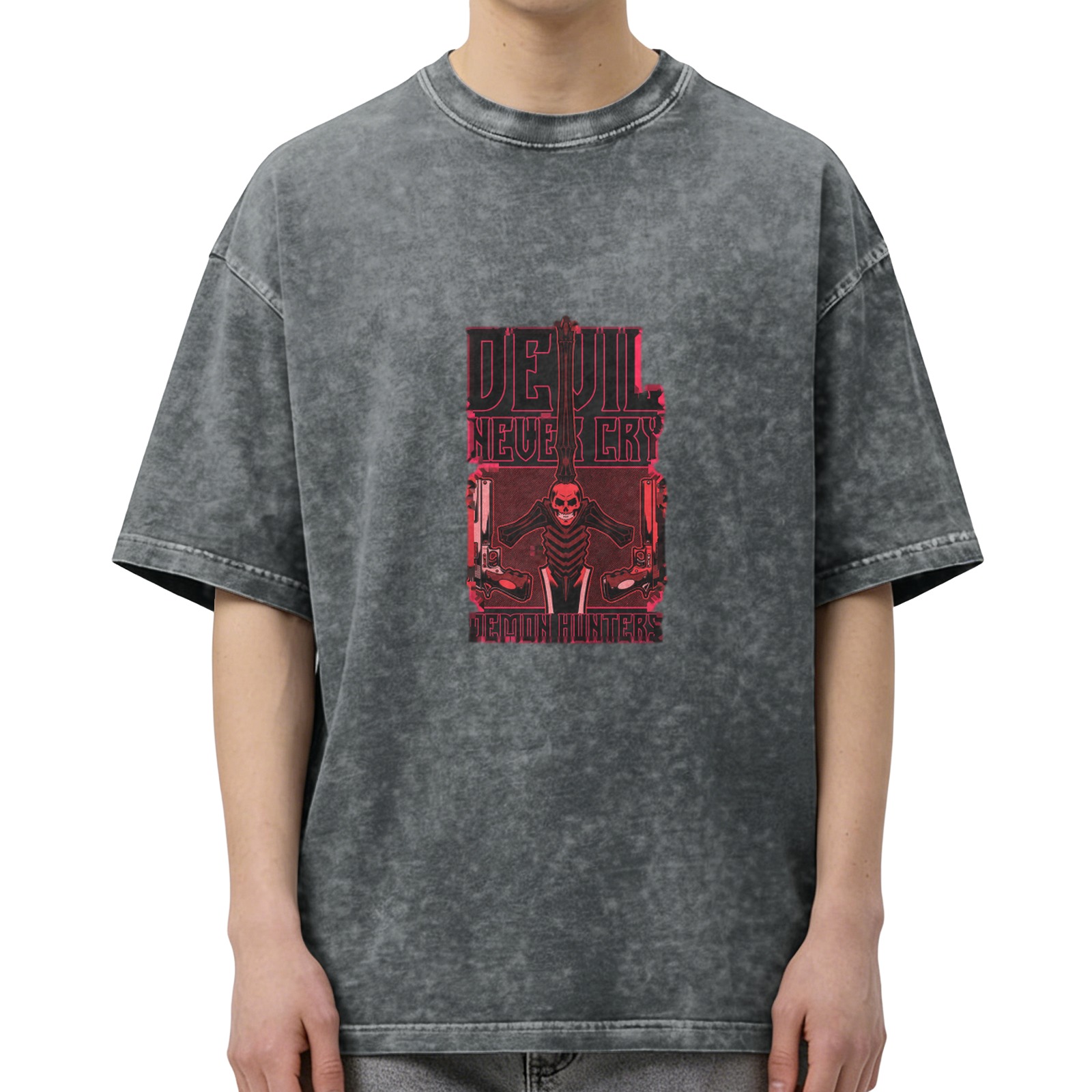 Devil Never Cry Demon Hunters Graphic Stonewashed Black T-Shirt