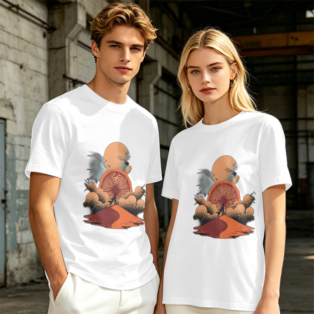 Olive T-Shirt with Surreal Desert Sunset Graphic Print