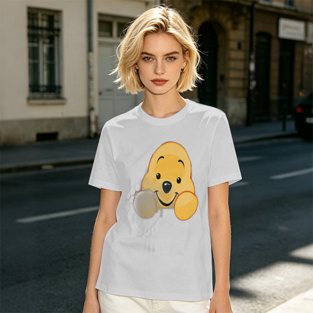 Olive T-shirt with cute Winnie the Pooh face graphic