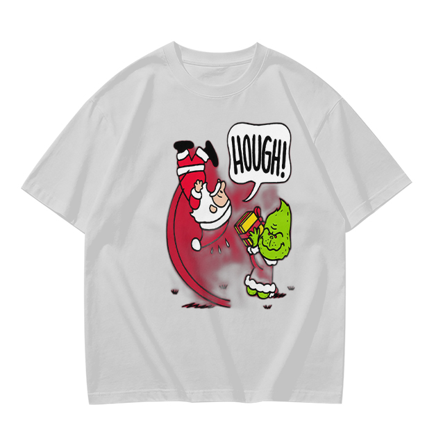 Olive Christmas T-Shirt With Grinch Lifting Santa Claus Print