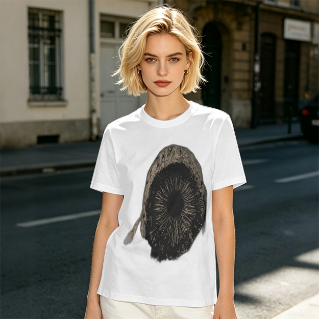 Olive Green T-Shirt With Mushroom Spore Print Graphic
