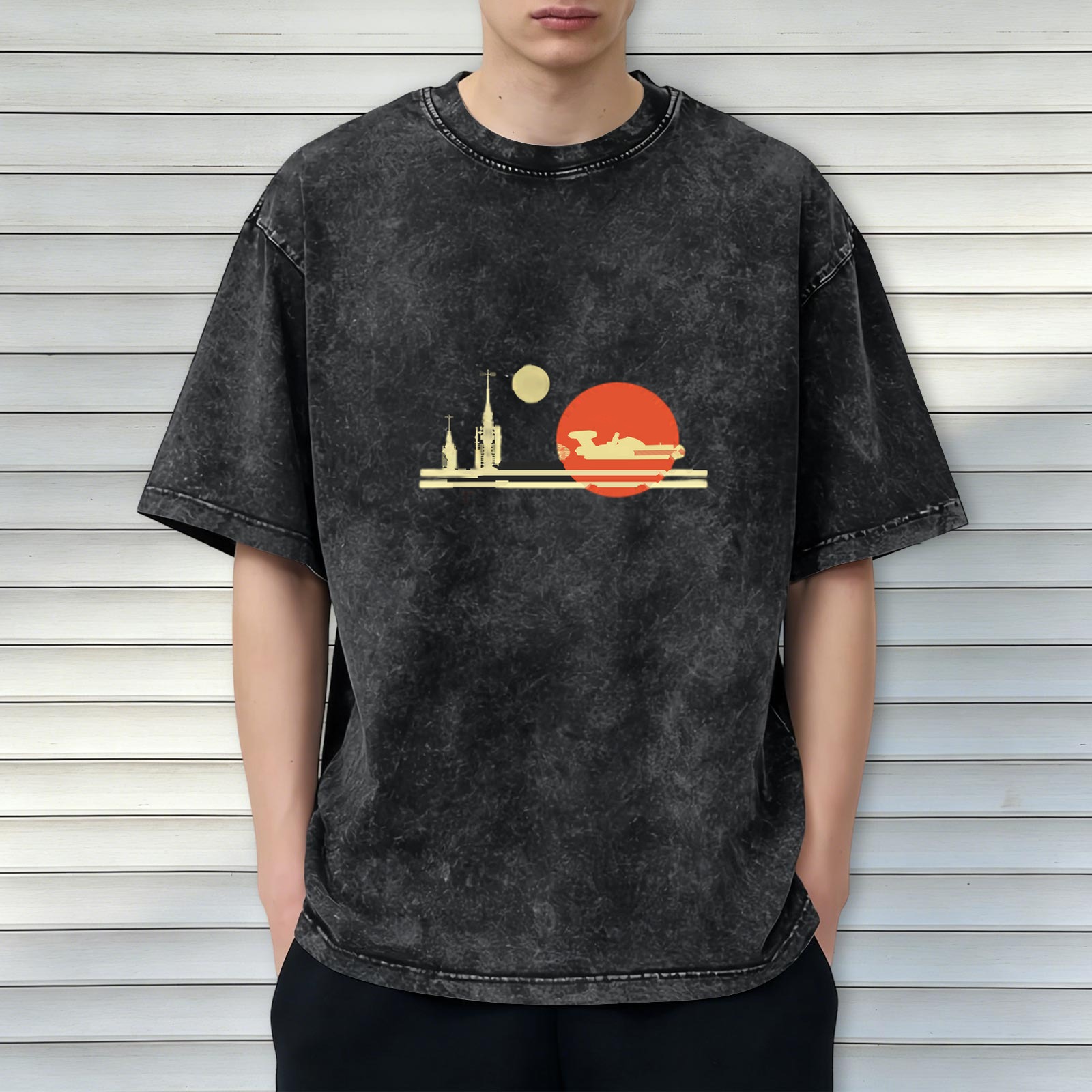 Star Wars Tatooine Sunset Graphic Oversized Stone Wash T-Shirt