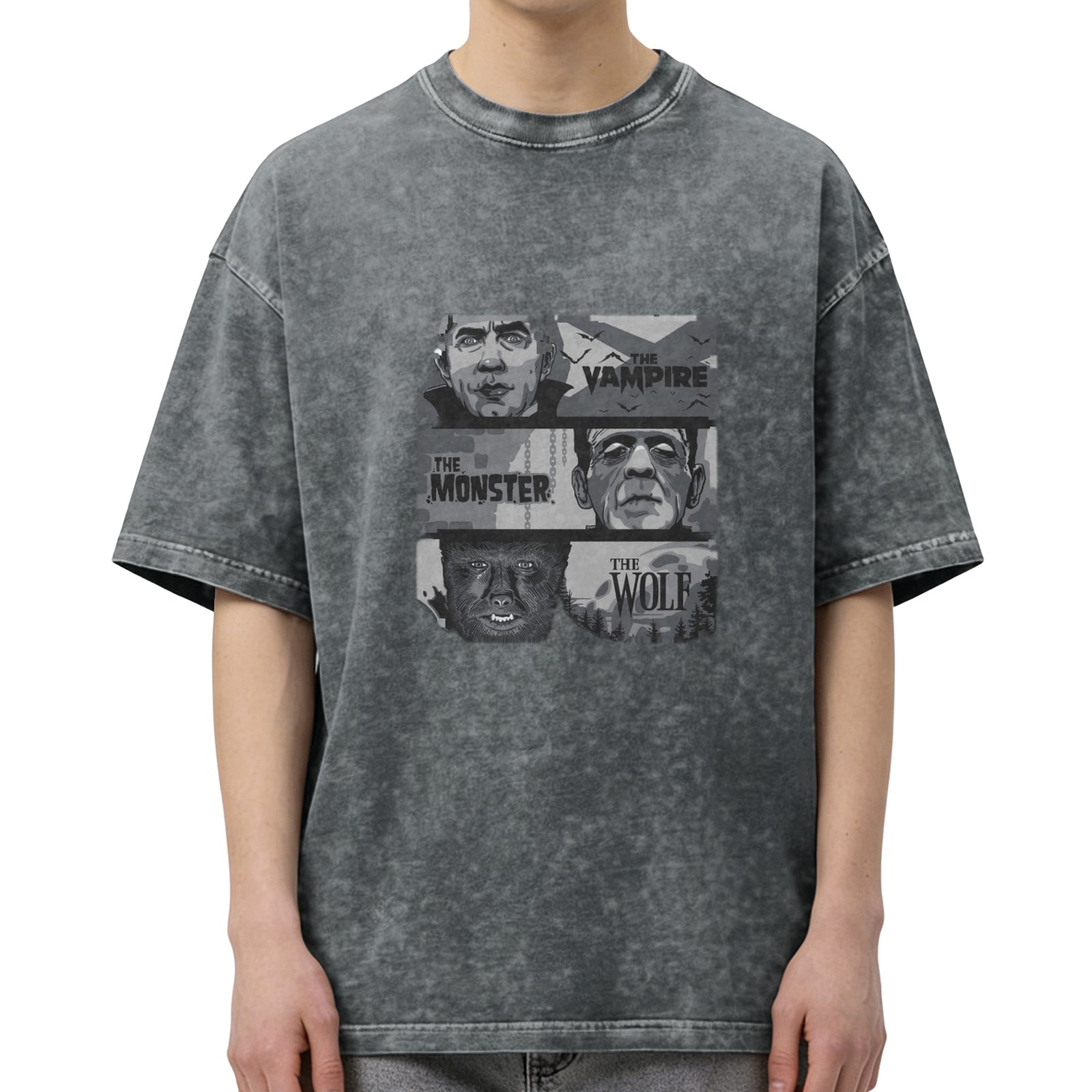Vintage Horror Movie Monsters Graphic Oversized T-Shirt