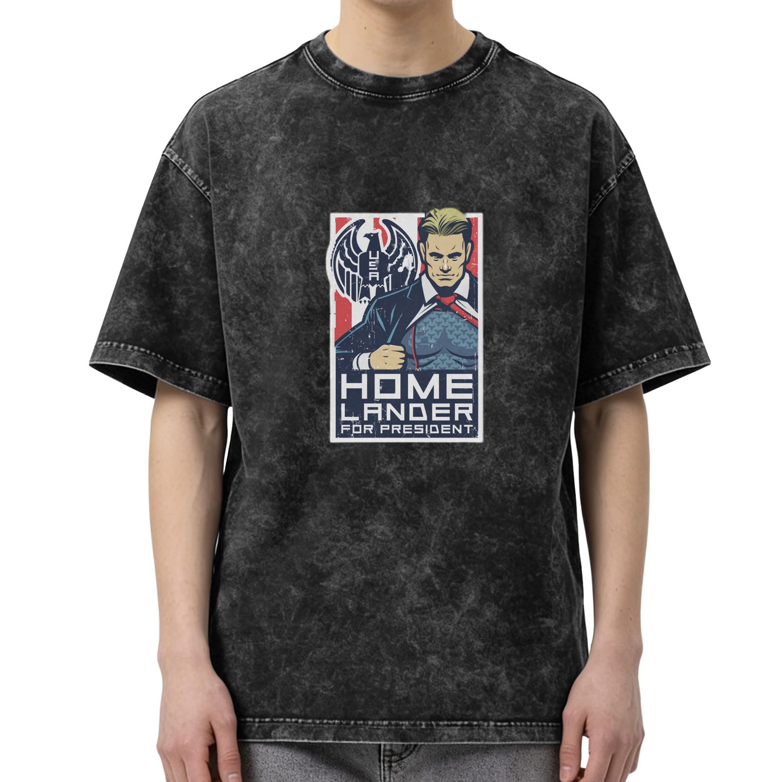 Washed Black T-Shirt With Homelander For President Graphic Print