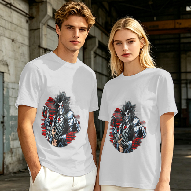 Olive T-shirt with Lobo Comic Character Graphic Print