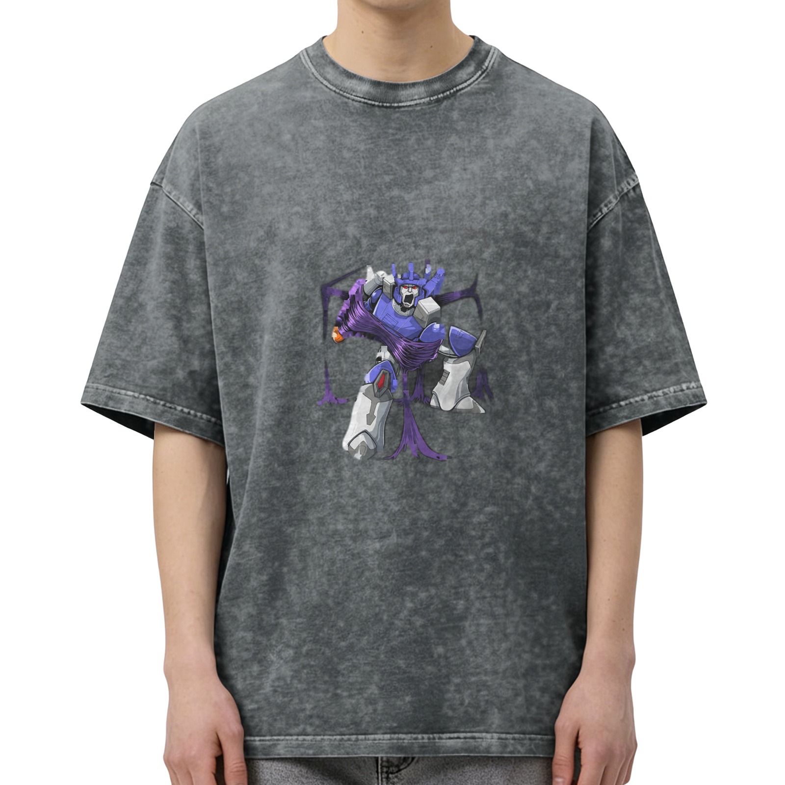 Oversized faded black t-shirt with Transformer robot graphic