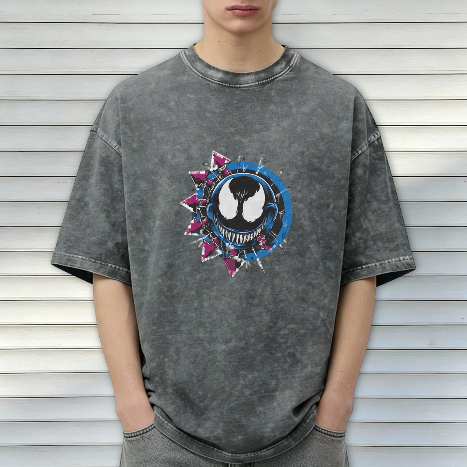 acid wash black t-shirt with venom graphic print