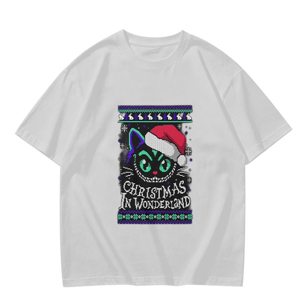 Christmas In Wonderland Cheshire Cat Santa Hat Graphic T-Shirt