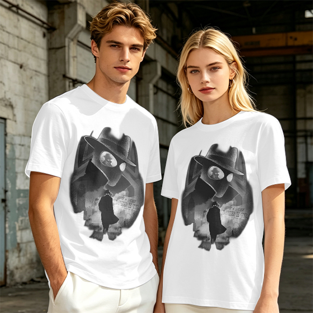 Olive T-Shirt With Noir Detective Silhouette Graphic Print