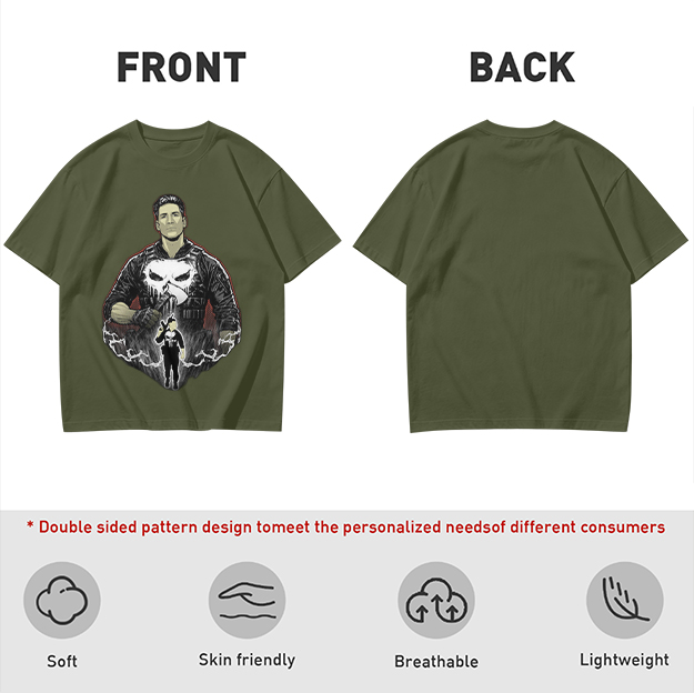 Olive T-shirt with Punisher Skull Graphic Art Print