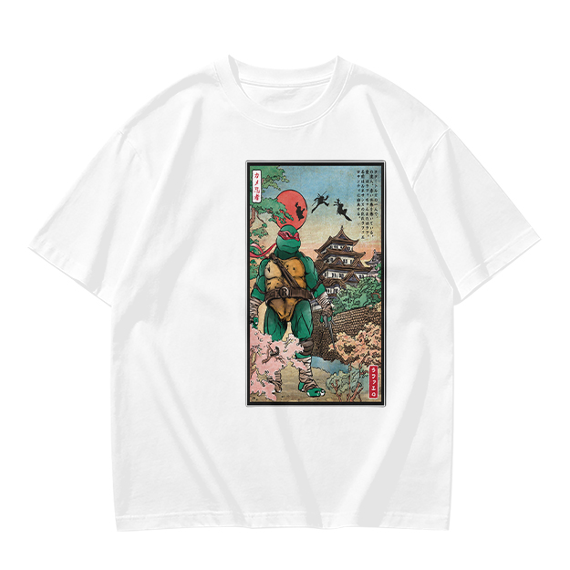 Olive T-Shirt with Ninja Turtle Ukiyo-e Style Art Print
