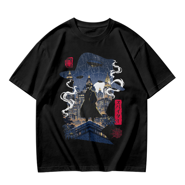 Olive T-Shirt with Night City Rooftop Spy Silhouette Art
