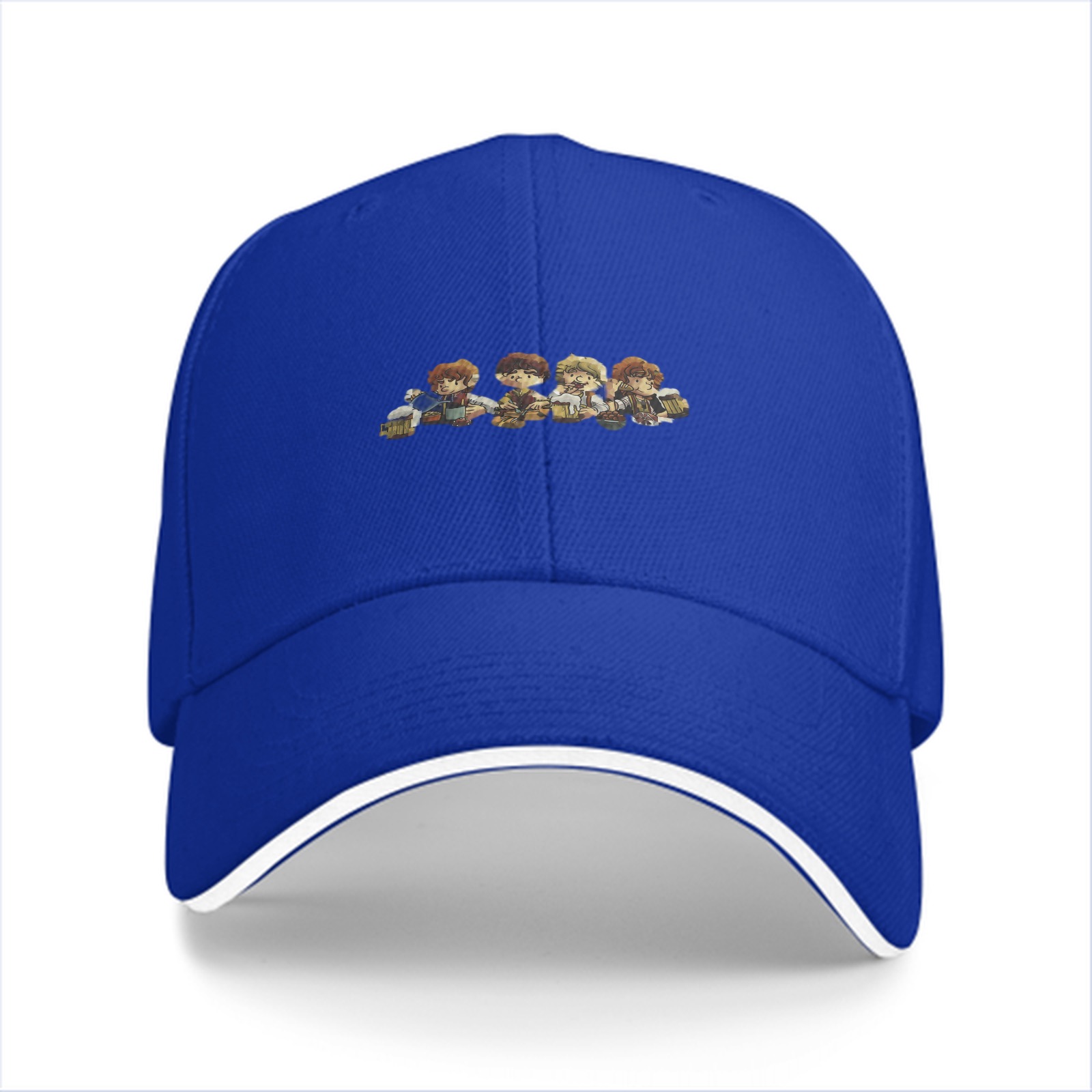 Black Baseball Cap With Four Fantasy Halfling Characters Print