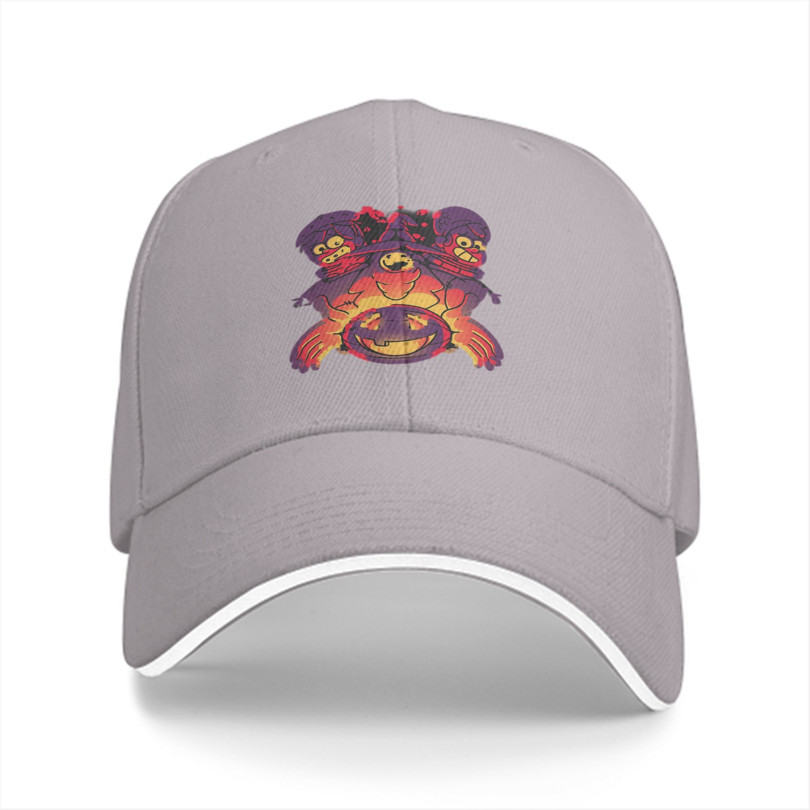 Black Baseball Cap With Halloween Witch And Ghosts Graphic
