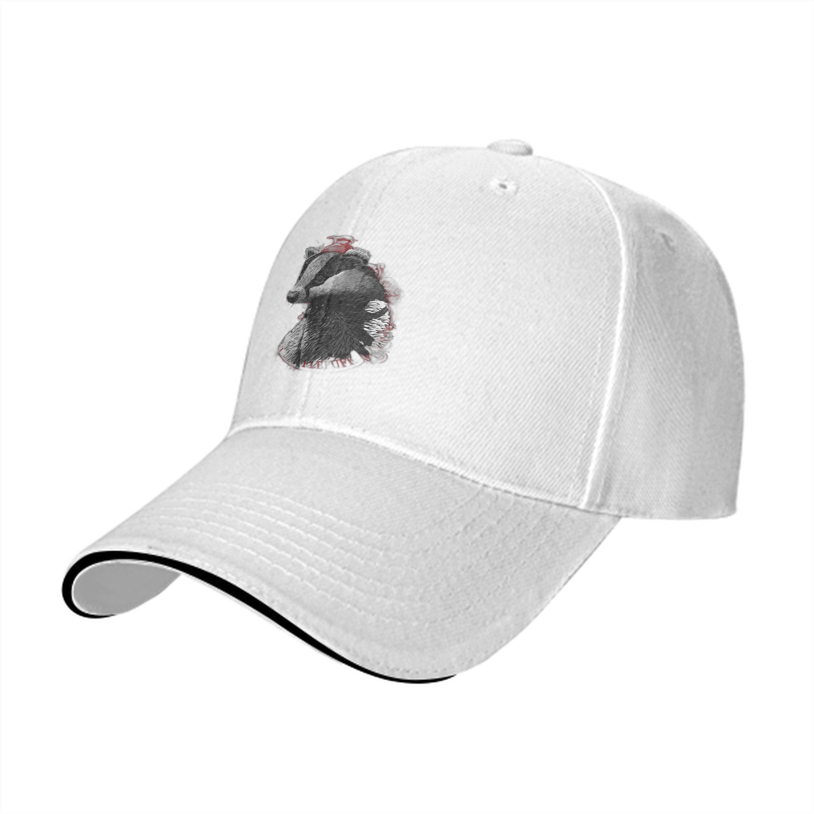 Black Baseball Cap With Detailed Badger Head Graphic Design
