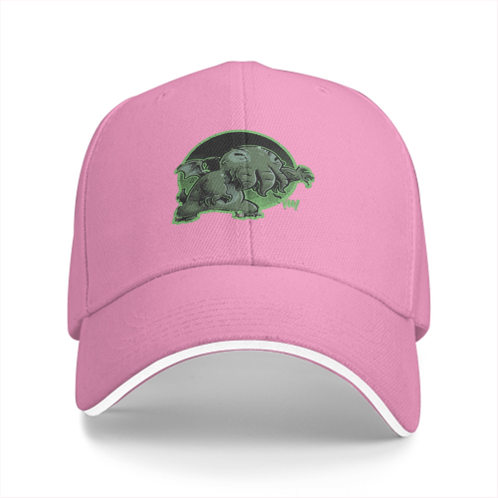 Black Baseball Cap with Green Cthulhu Monster Graphic