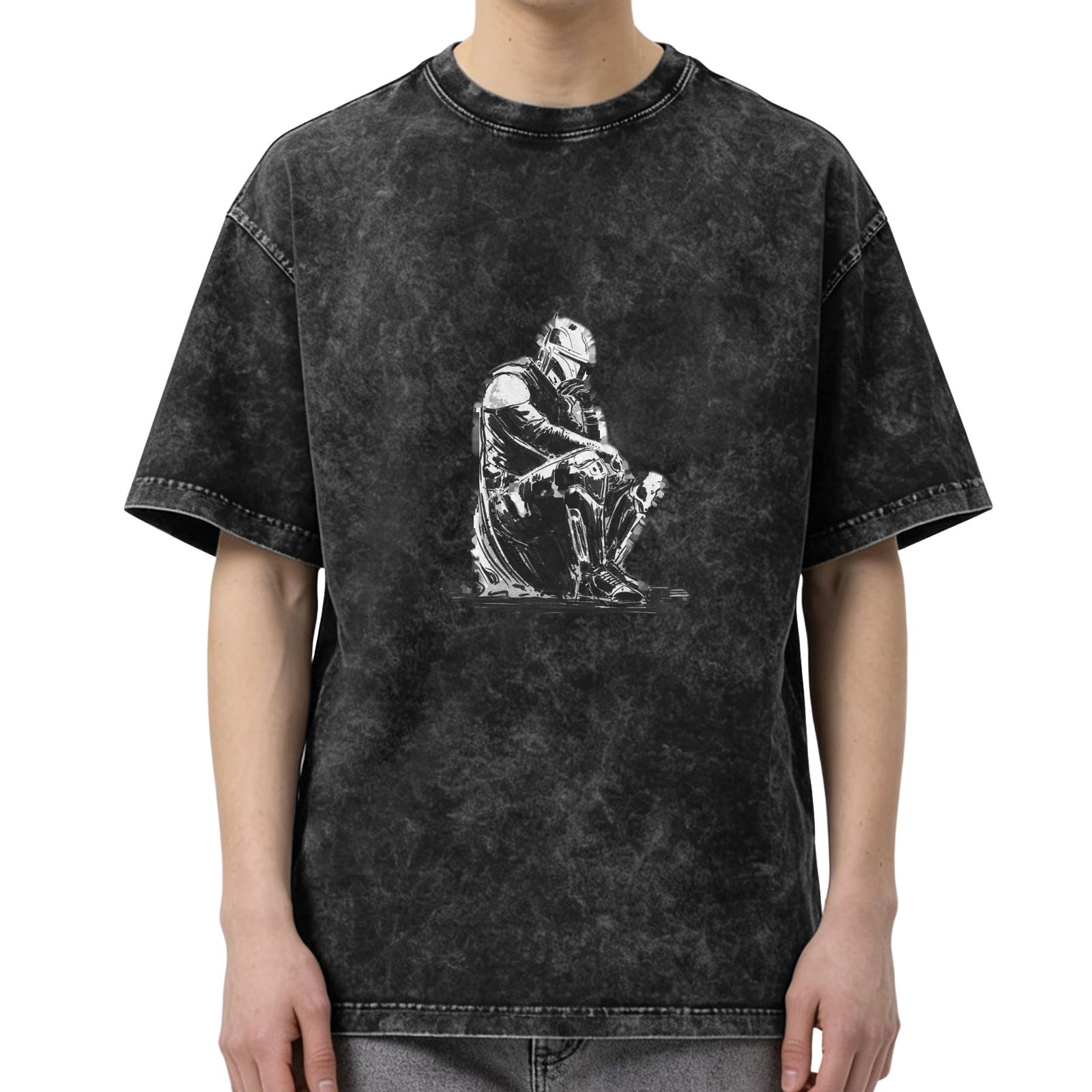 Oversized Acid Wash T-Shirt With Armored Thinker Graphic