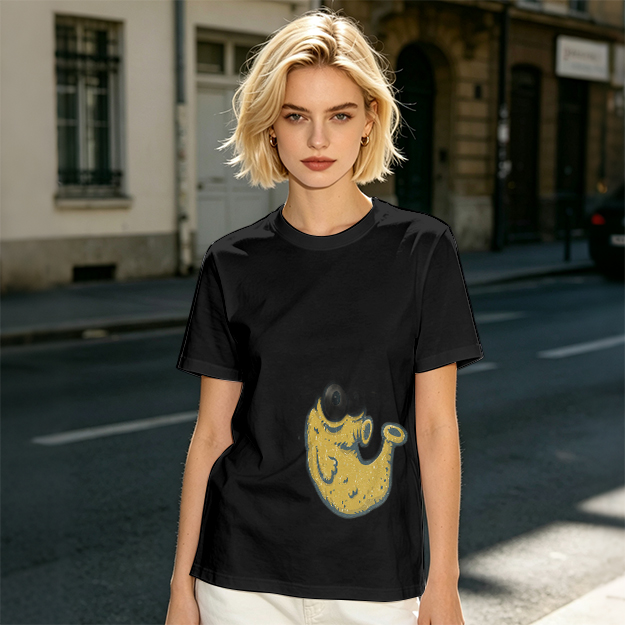 Olive Green T-Shirt With Whimsical Yellow Monster Graphic