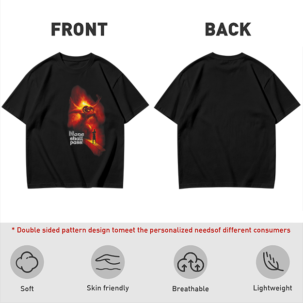 Olive T-Shirt with 'None Shall Pass' Fire Demon Graphic