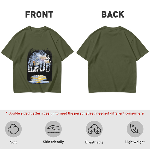 Olive T-Shirt With Fantasy Adventure Silhouette Art Print