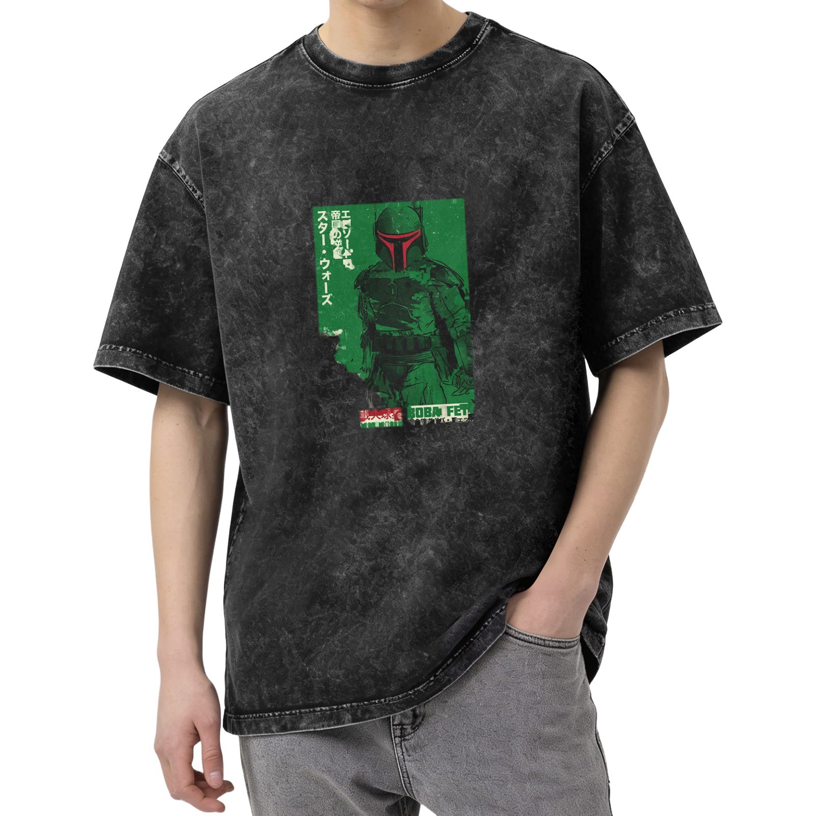 Star Wars Boba Fett Japanese Graphic Acid Wash T-Shirt