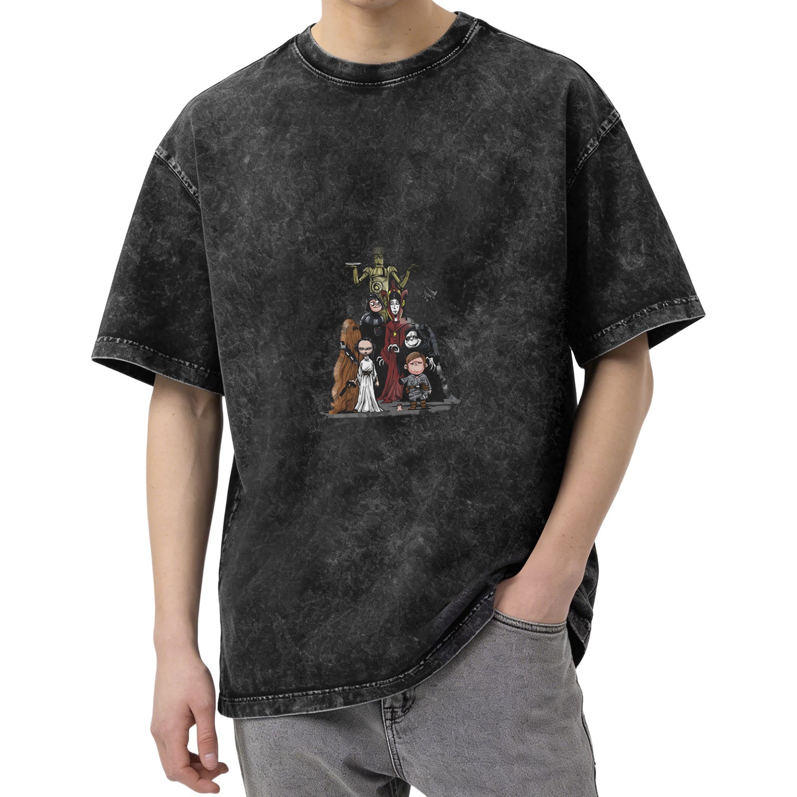 Star Wars x The Addams Family Cartoon Graphic Vintage Wash T-Shirt