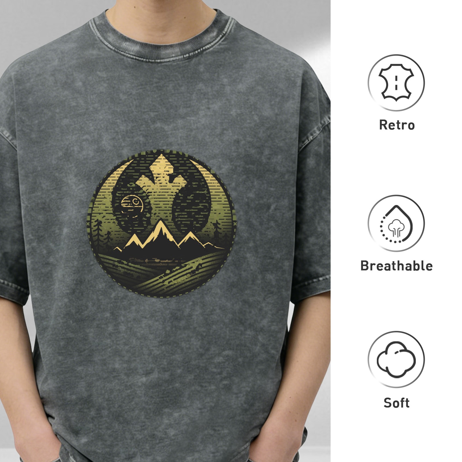 Star Wars Yin Yang Rebel Empire Mountain Graphic Acid Wash Oversized T-Shirt