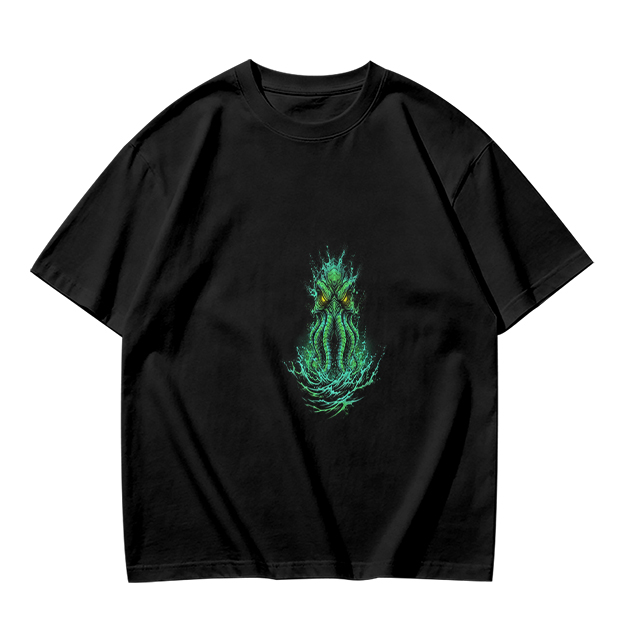 Olive Green T-Shirt With Glowing Cthulhu Monster Print