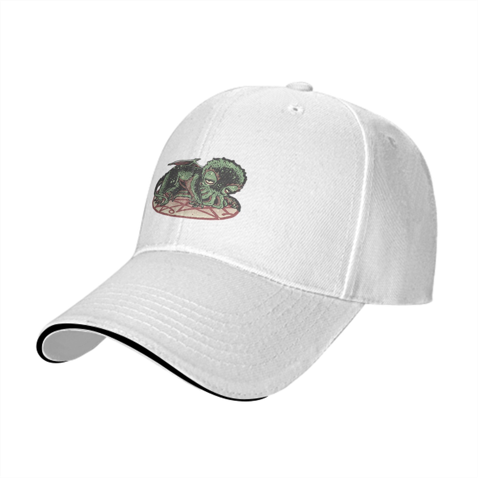 Black baseball cap with sleeping Cthulhu on occult symbol