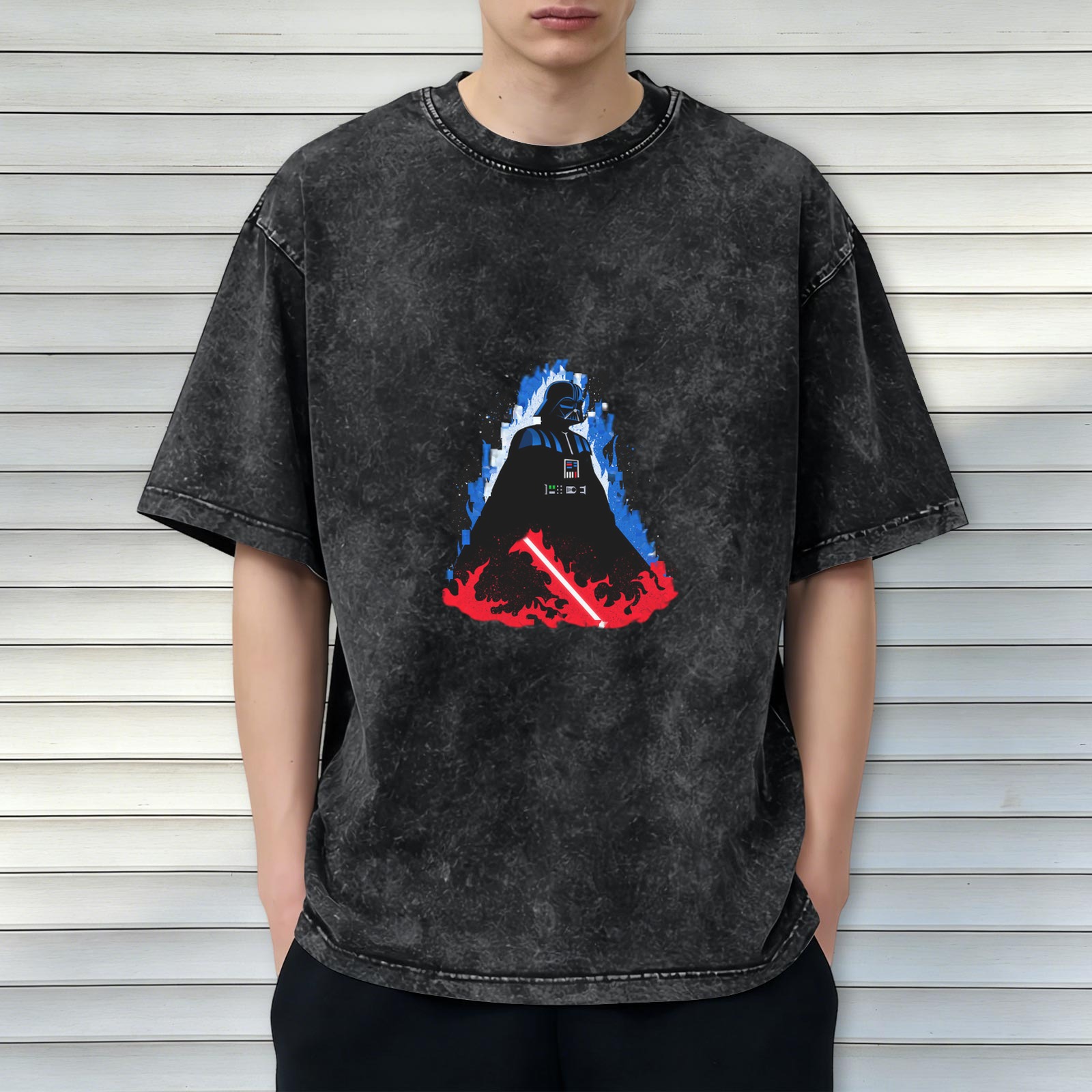 Washed Black T-Shirt with Darth Vader Graphic Design