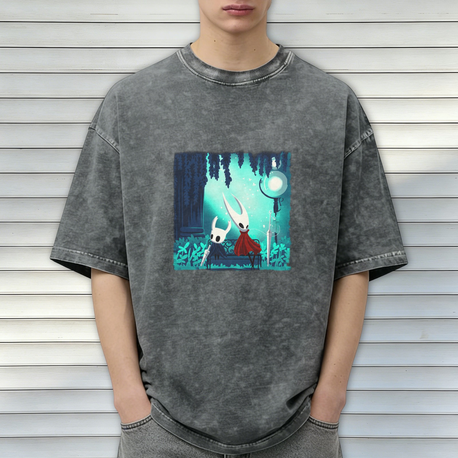 Hollow Knight Themed Dark Wash Graphic T-Shirt