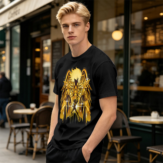 Olive T-Shirt With Gold Pegasus Armor Anime Graphic