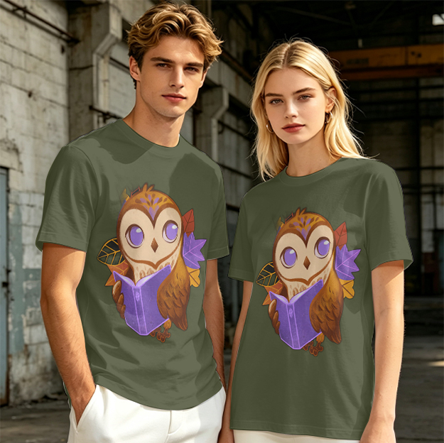 Owl Reading Book Autumn Leaves Graphic Tee