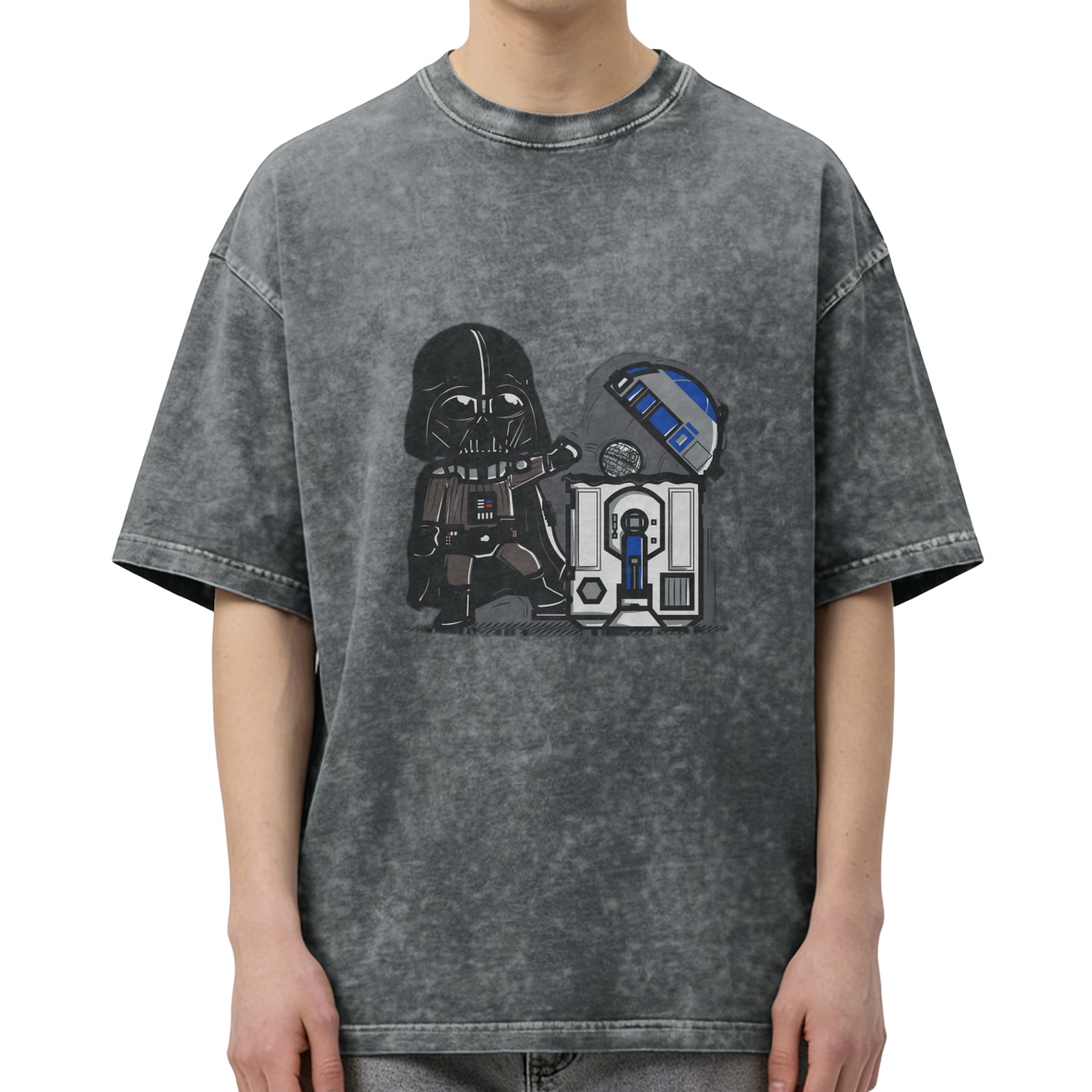 Star Wars Darth Vader & R2-D2 Graphic Acid Wash Cotton T-Shirt