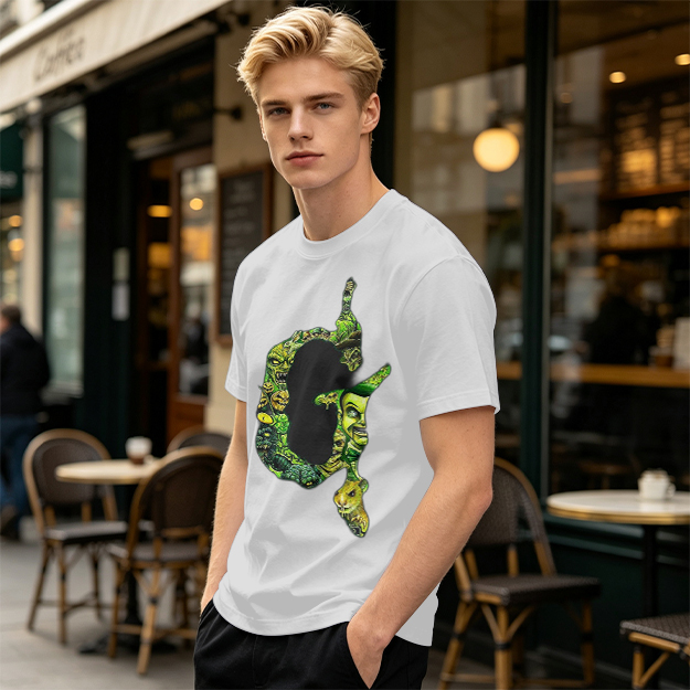 Olive Green T-Shirt With Monster Filled Letter G Graphic