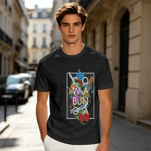Olive Graphic T-Shirt with Cowabunga Floral Weapon Art