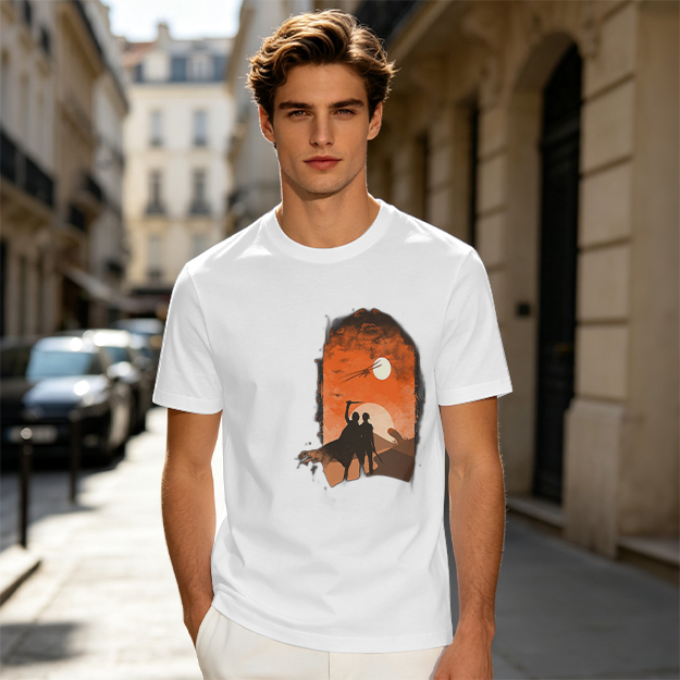 Olive T-Shirt With Desert Sunset Silhouette Print