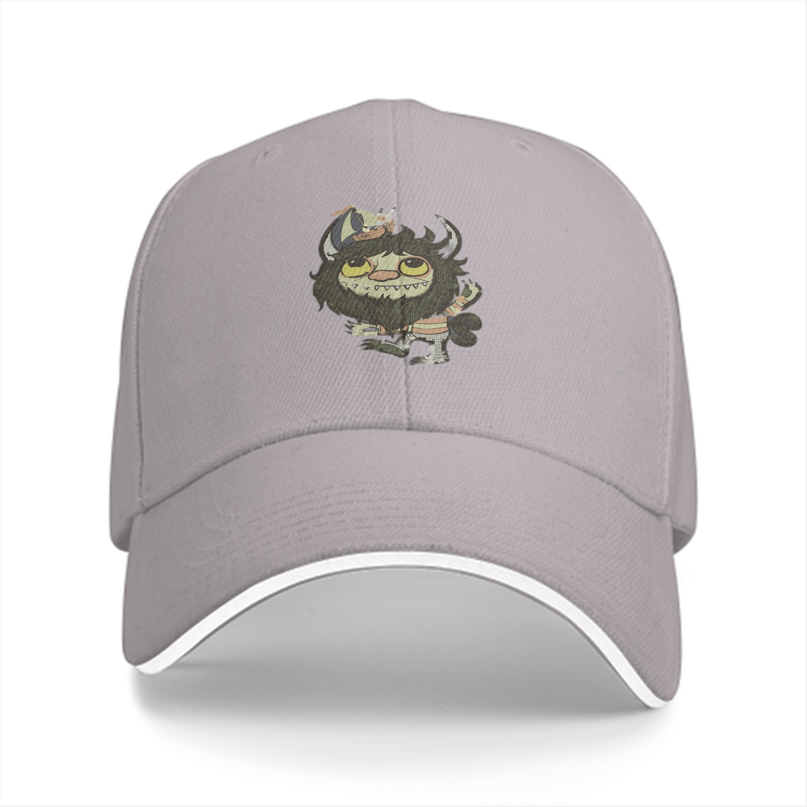 Black Baseball Cap With Cute Wild Monster Cartoon Print