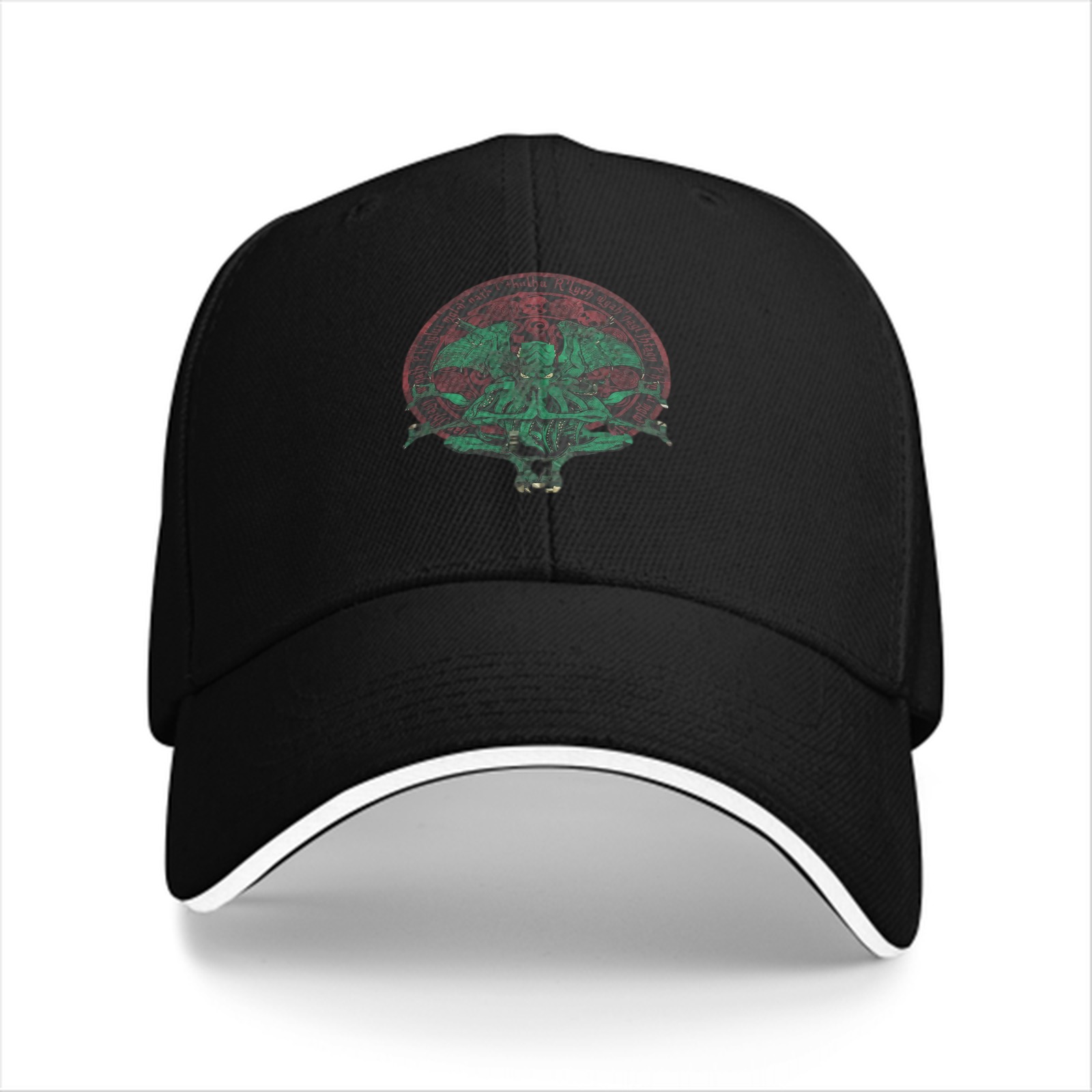 Black baseball cap with Cthulhu occult circle graphic