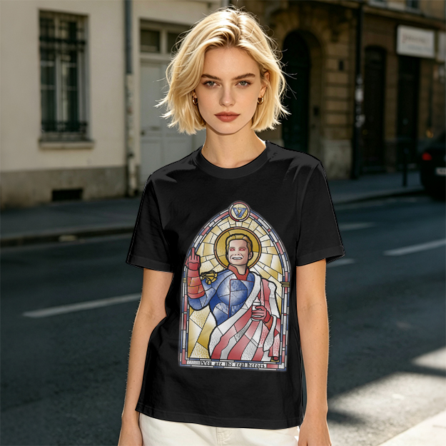 Olive T-Shirt With Homelander Stained Glass Style Print