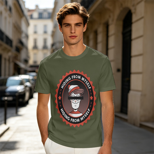 Olive T-Shirt With Hiding From Myself Graphic Print