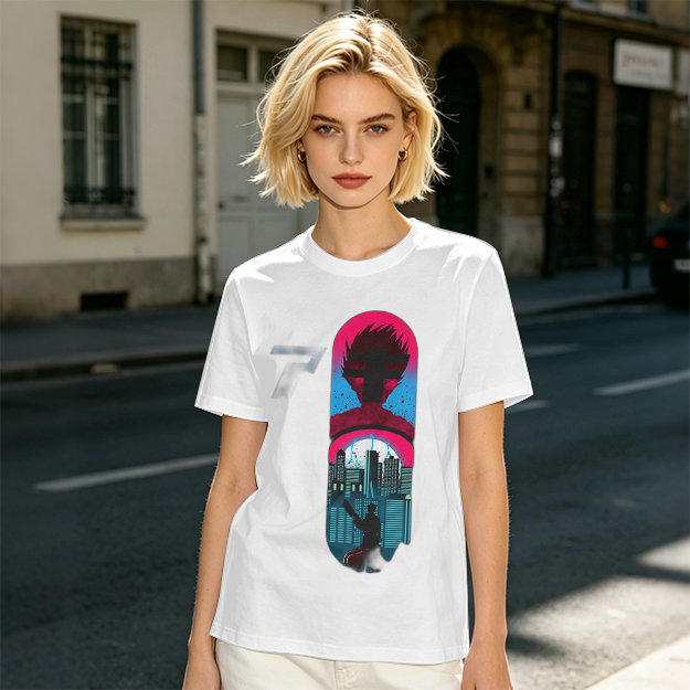 Olive T-Shirt With Cyberpunk City And Spiky Silhouette Graphic
