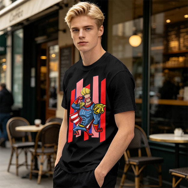 Olive T-Shirt With Cartoon Superhero Character Graphic Print