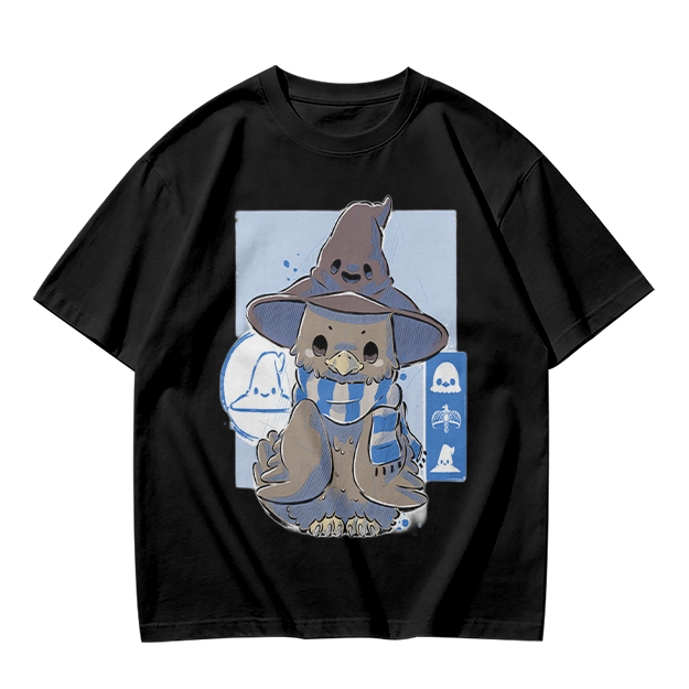 Owl in wizard hat and striped scarf graphic tee