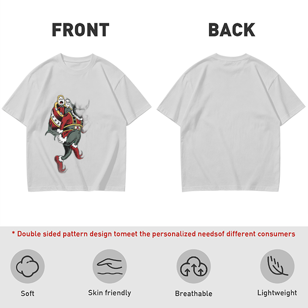 Olive T-shirt with distressed cartoon Santa Claus graphic