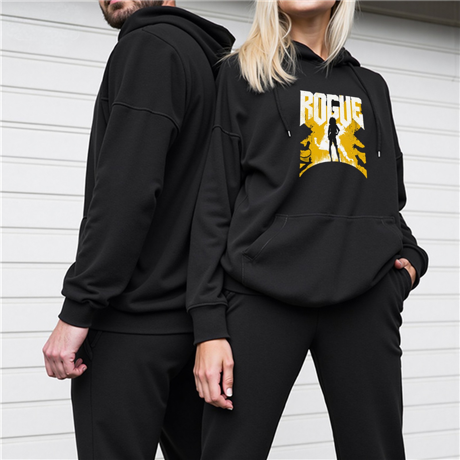 Black Hoodie With Rogue Silhouette Graphic Design
