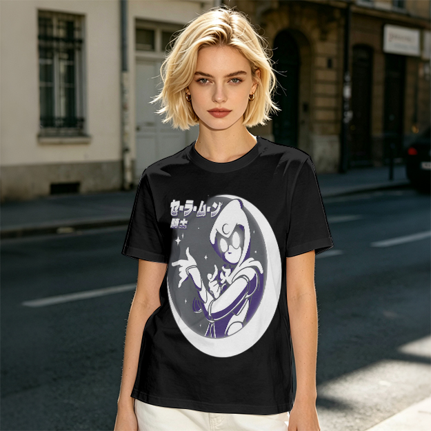 Olive T-shirt with Moon Warrior Anime Graphic Print