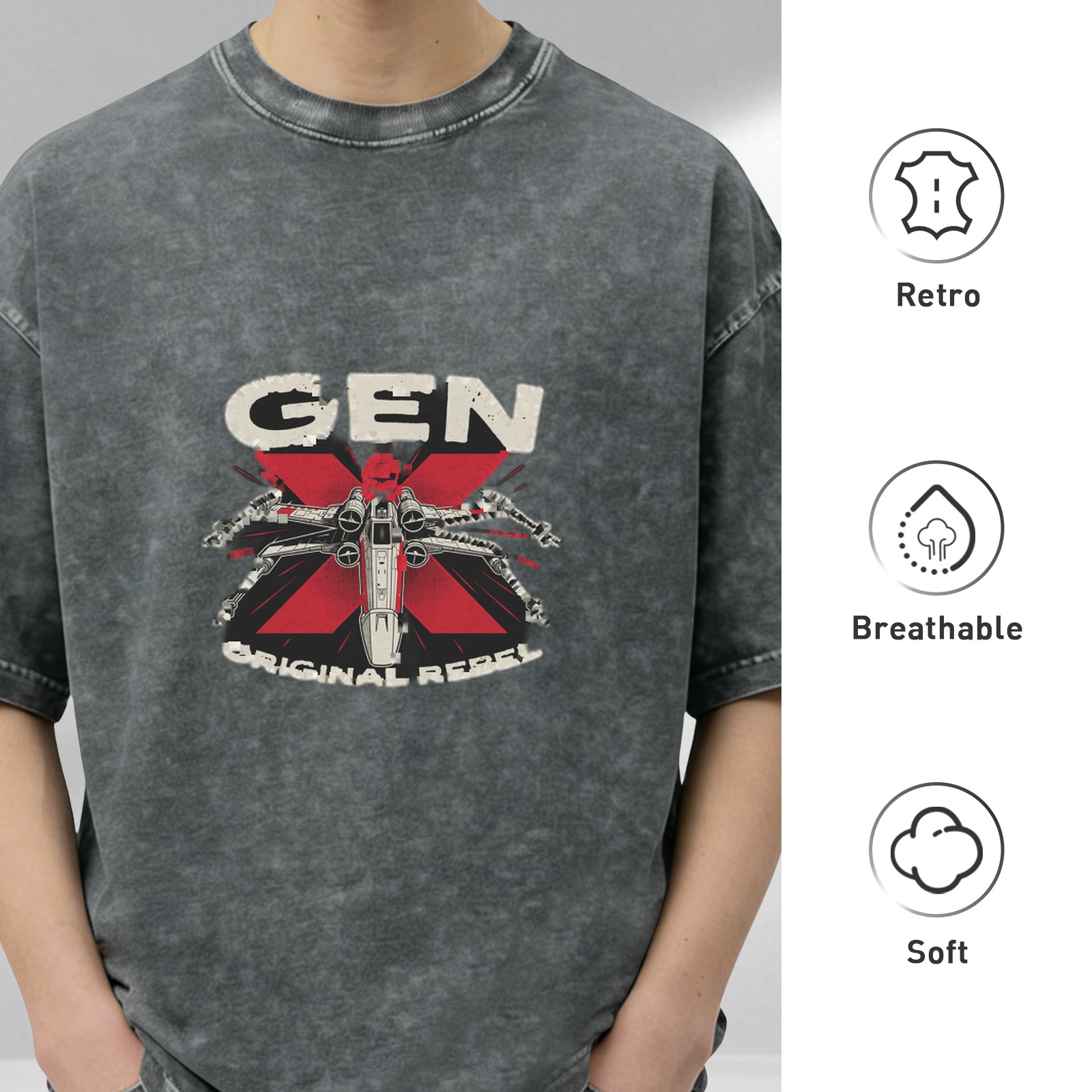 Gen X Original Rebel Starfighter Graphic Acid Wash T-Shirt