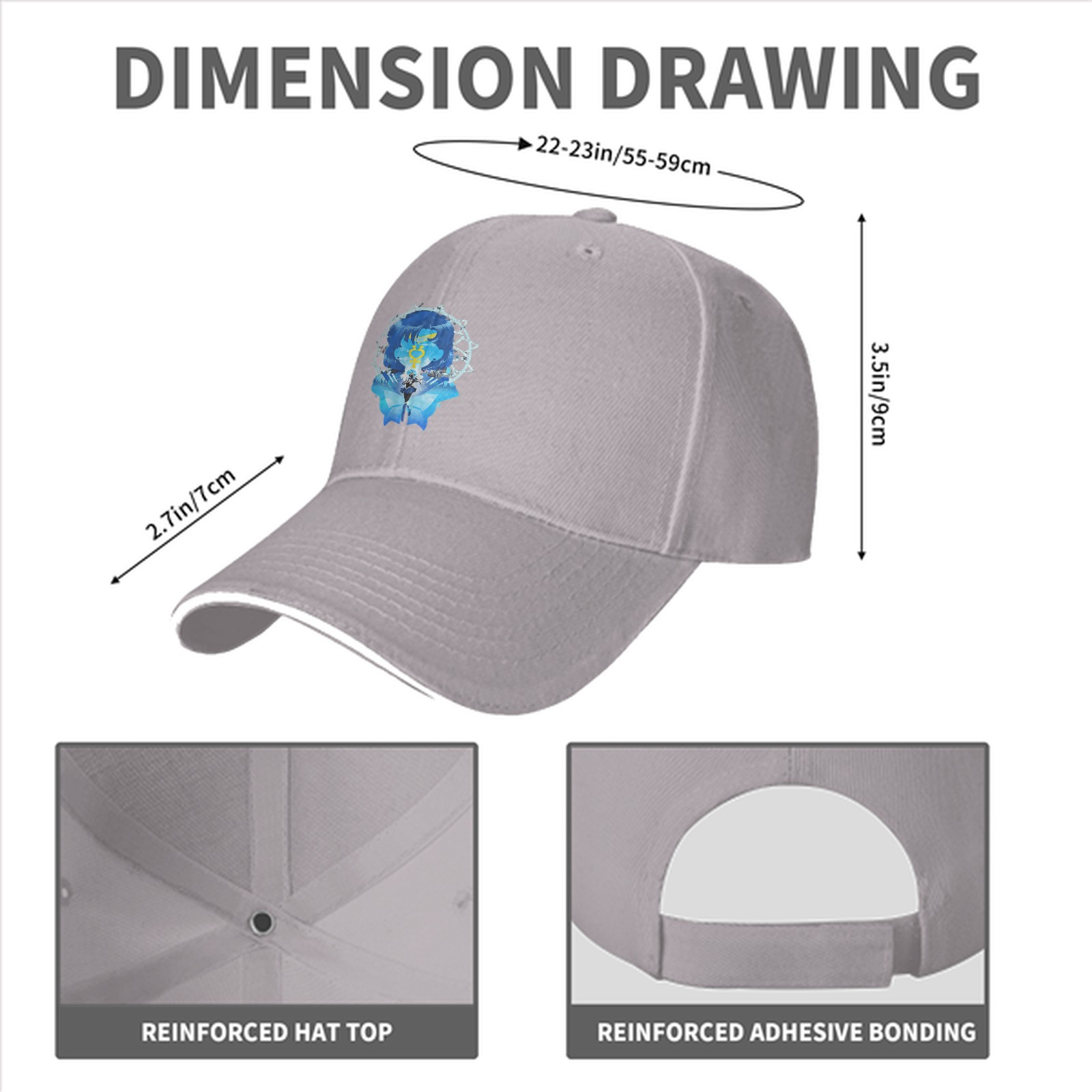 Black Baseball Cap With Blue Anime Character Art Print