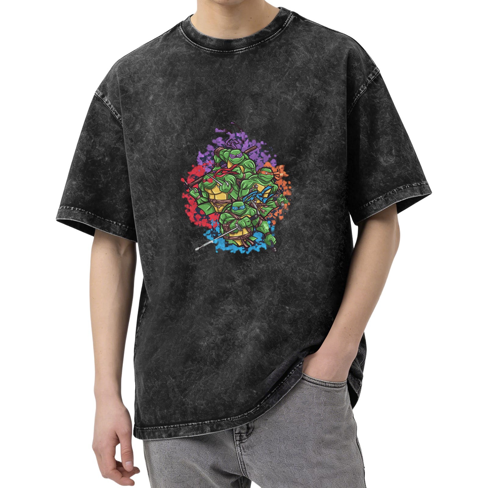 Washed Black Teenage Mutant Ninja Turtles Graphic T-Shirt